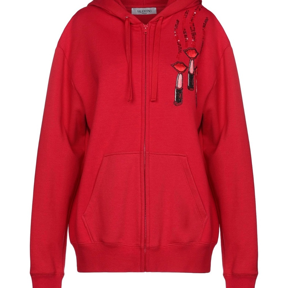 Valentino Red VLTN hoodie zip Lipstick Sequin Jacket sweater Women Christmas
